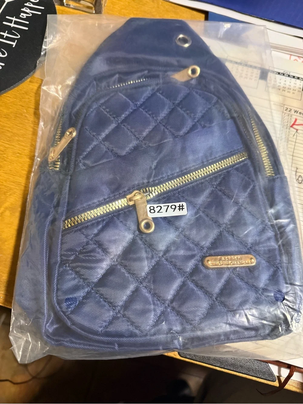 Quilted Navy Crossbody Sling Bag with Gold Hardware